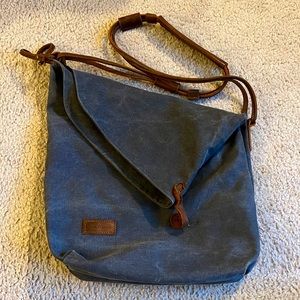 Large Genuine Leather & Canvas Satchel.